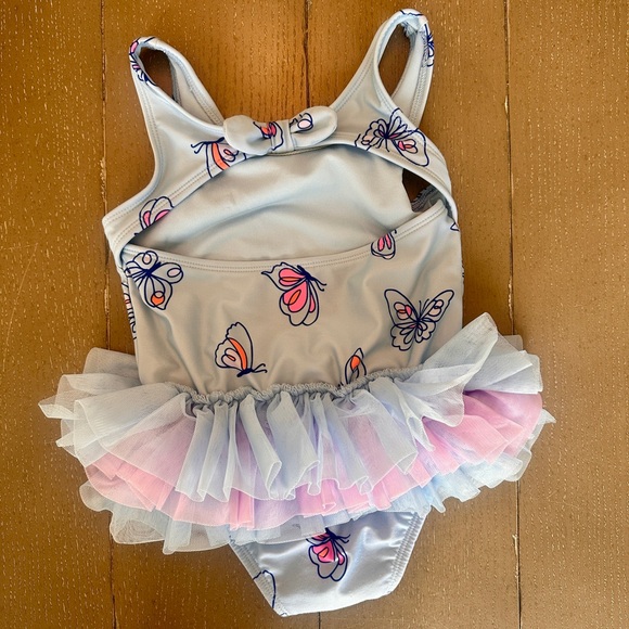 Cat & Jack Girls Pink and Blue Butterfly One-Piece Tutu & Bow Swimsuit • Size 5T - Picture 5 of 9